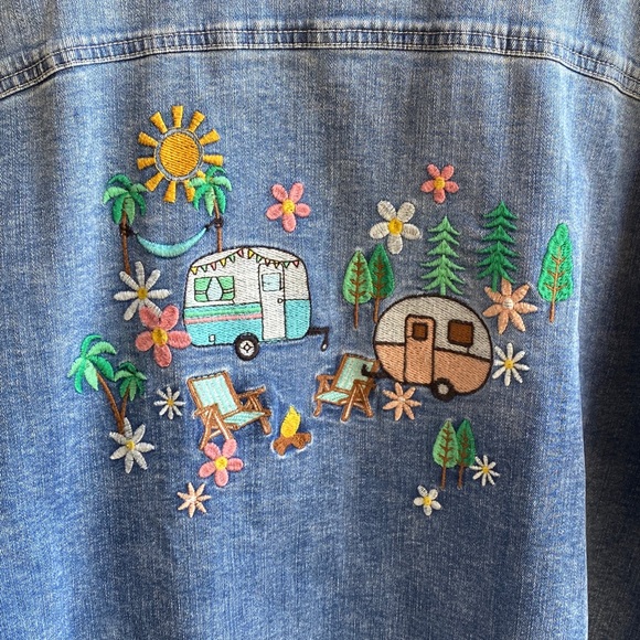 Billy T Denim Happy Camper Embroidered Shirt Shacket Overshirt MSRP $142 - Picture 10 of 16
